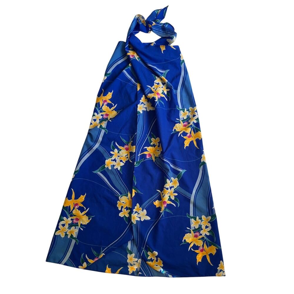 Hilo Hattie's Hawaiian Floral Blue Multi Way Tie Cover Up OS